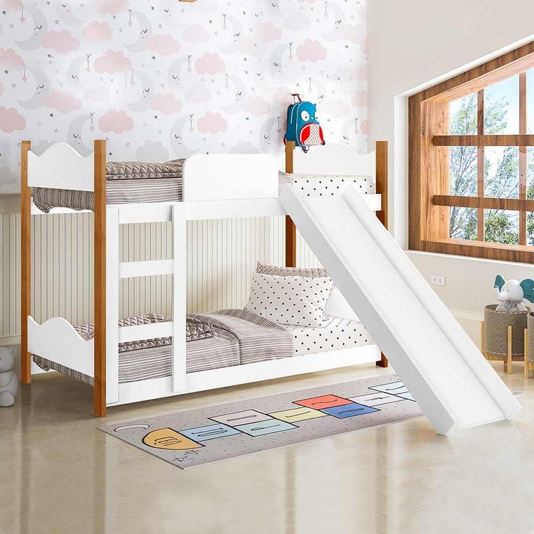 Beliche Infantil Montessoriana Com Escorregador Branco Encanto Gabrielli Móveis