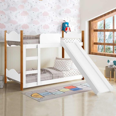 Beliche Infantil Montessoriana com Escorregador Branco Encanto Gabrielli Móveis