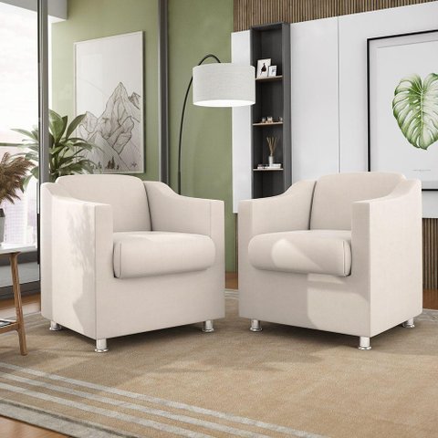 Kit 02 Poltronas Recepção Consultório Suede Balaqui Decor Cor:bege
