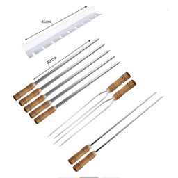 Kit / Conj. Suporte + 5 Espetos Simples + 2 Espetos Duplo + 2 Espetos P/coração Cabo Madeira 80 Cm D - 2