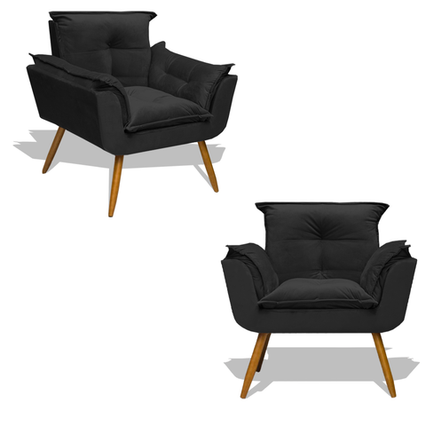 Kit 2 Poltronas Decorativa para Sala de Estar Opala Suede - Ssx Multicoisas - Preto