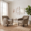 Ver imagem 1 de 02 Poltronas Decorativas em Veludo Bege com Tachas e Pés de Madeira Maciça Shaula Harmônica Mó