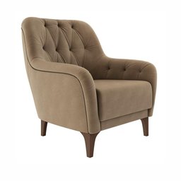 02 Poltronas Decorativas em Veludo Bege com Tachas e Pés de Madeira Maciça Shaula Harmônica Mó - 2