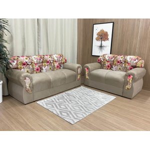 Sofá 2 e 3 Lugares Bege com Floral 607/66 Viena
