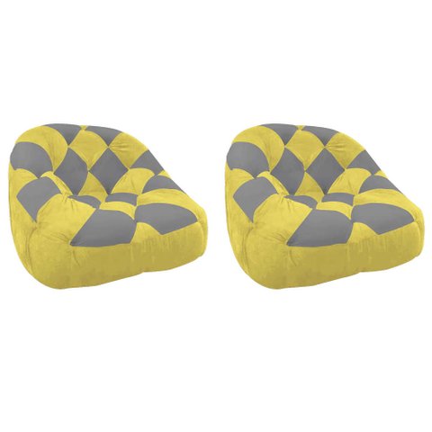 Kit 02 Poltrona Paloma Escritório Sala Pé Plástico Suede Amarelo e Suede Cinza - Dominic Decor