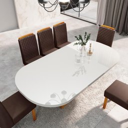 Sala de Jantar 196x90 MDF/Vidro 6 Cadeiras Mel Bom Pastor - 3