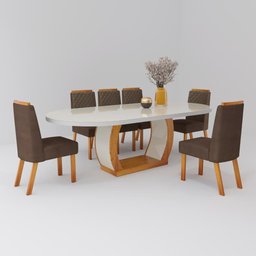 Sala de Jantar 196x90 MDF/Vidro 6 Cadeiras Mel Bom Pastor - 2