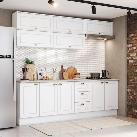 Cozinha Compacta 240cm 8 Peças 10 Portas 3 Gavetas Americana Henn