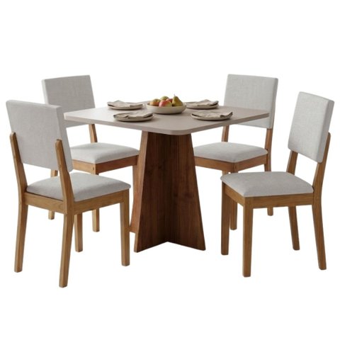 Conjunto Sala de Jantar Mesa Quadrada 0,90m Moove 4 Cadeiras Linda Viero