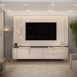 Bancada e Painel para Tv 75" Celine Off White Dj Móveis - 2