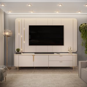 Bancada e Painel para Tv 75" Celine Off White Dj Móveis