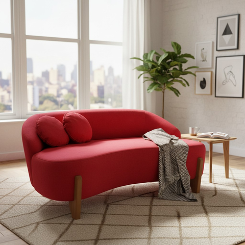 Namoradeira Sofá Feijão Moscou 130cm Orgânica Suede Vermelho