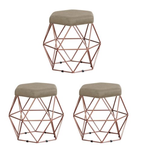 Kit 3 Puffs Decorativos Aramado Vanessa-Suede Bege