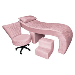 Kit Maca Estética Metalasse com Mocho e Escadinha Nozes Slk Decor Nina Rosa Claro