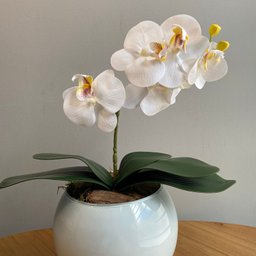 Orquídea Branca Artificial Arranjo no Vaso Branco Flores Permanentes Decore Fácil Shop - 2