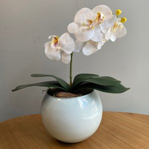 Orquídea Branca Artificial Arranjo no Vaso Branco Flores Permanentes Decore Fácil Shop