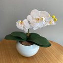 Ver imagem 3 de Orquídea Branca Artificial Arranjo no Vaso Branco Flores Permanentes Decore Fácil Shop