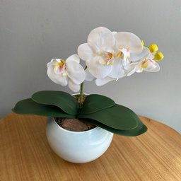 Orquídea Branca Artificial Arranjo no Vaso Branco Flores Permanentes Decore Fácil Shop - 3