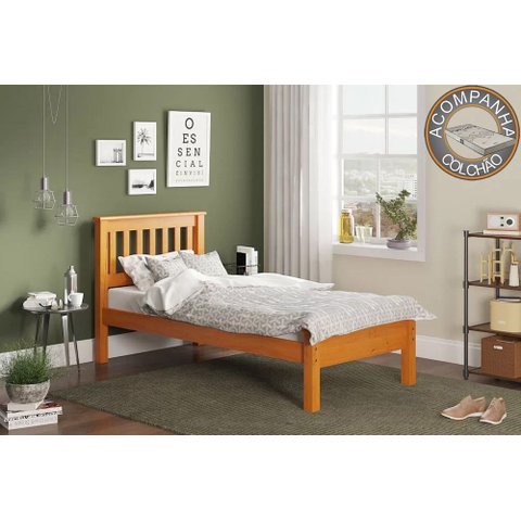 Cama Solteiro 706la Mel Acetinado Piratini + Colchão Gazin
