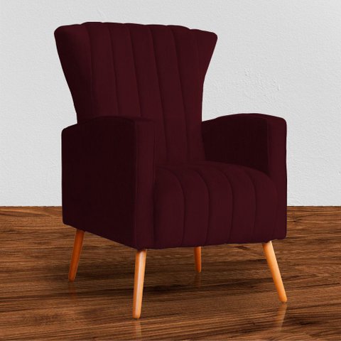 Poltrona Estofada Pés Palito Melinda Suede Bordô