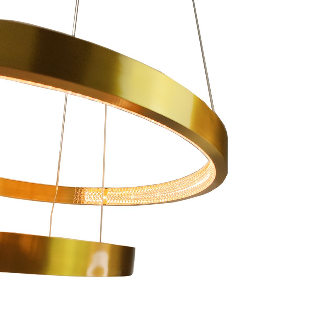 Lustre Pendente Aneis Arco Dourado Cristal Luminaria Led 52W Luxo Casa Sala de Estar Sala de Jantar  - 6