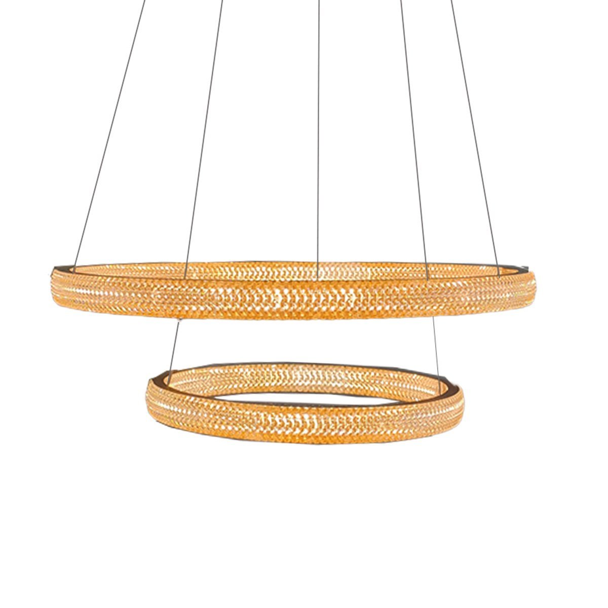 Lustre Pendente Aneis Arco Dourado Cristal Luminaria Led 52W Luxo Casa Sala de Estar Sala de Jantar  - 5