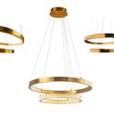 Ver imagem 1 de Lustre Pendente Aneis Arco Dourado Cristal Luminaria Led 52W Luxo Casa Sala de Estar Sala de Jantar