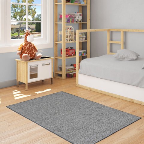 Tapete Kampur Sala Quarto 200x250 Tecido Conforto Decorativo - Grafite Palha