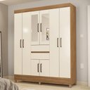 Ver imagem 2 de Kit Guarda Roupa Casal com Espelho 8 Portas Munique Cômoda Astral Amêndola Touch Off White