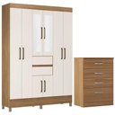 Ver imagem 1 de Kit Guarda Roupa Casal com Espelho 8 Portas Munique Cômoda Astral Amêndola Touch Off White