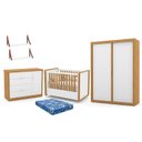 Ver imagem 1 de Dormitório Tutto New 2 Portas, Cômoda 1 Porta, Berço Branco Soft/Freijó com Colchão e Prateleiras -