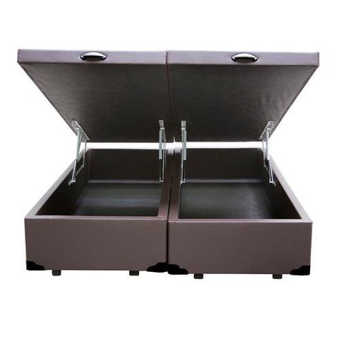 Cama Box Baú King Bipartido Acolchões Suede Bege 41x193x203