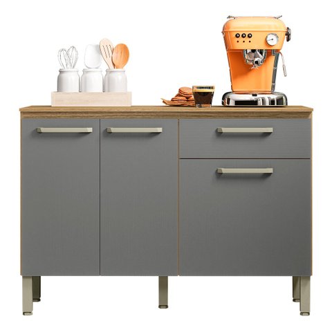 Balcão de Cozinha com Tampo 120cm Louis K02 Freijó/gris - Mpozenato