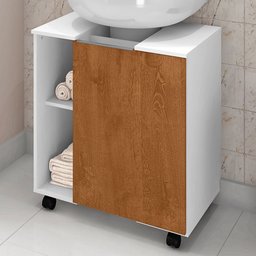 Armário de Banheiro Pequin 1 Porta Branco/Naturalle - Móveis Bechara - 1