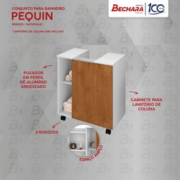 Armário de Banheiro Pequin 1 Porta Branco/Naturalle - Móveis Bechara - 5