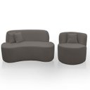 Ver imagem 1 de Kit 2 Poltronas com Sofá Curvo 2 Lugares Feijão Forma Orgânica 1,50 Bouclé Maranata