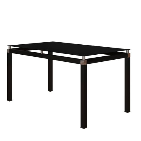 Mesa Tubular Malva 140x80 cm Preta Com Tampo De Vidro Temperado Preto Artefamol 9564/11304 - PRETO F