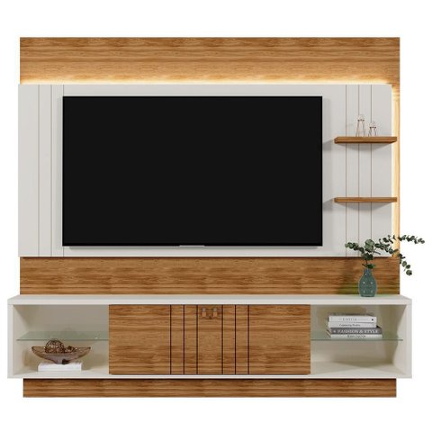 Estante Home Guaíba 200cm Off White/amêndoa para Tv até 65” - Mobler