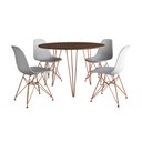 Ver imagem 2 de Mesa Jantar Redonda 110cm Amêndoa Clips 3 Pés com 4 Cadeiras Eames Eiffel Brancas Base Cobre