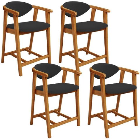 Kit 04 Banquetas Baixa para Cozinha Sala Jantar Bancada Cecília L02 Bouclê Preto - Lyam Decor