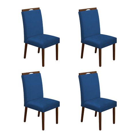 Kit 4 Cadeiras de Jantar Madeira Maciça Mel Premium Heloísa Veludo Azul