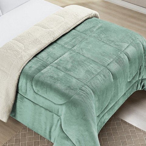 Edredom Queen Coberdrom Dupla Face Sherpa Mantinha Everest - Verde Agua