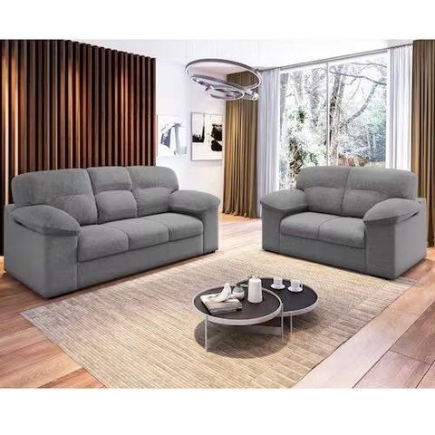 Conjunto Sofá 3 e 2 Lugares Suede Istambul Flash - Cinza