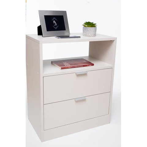 Kit 2 Mesas de Cabeceira Off White 60cm Alt por 50cm de Larg com 2 Gavetas com Fundo Enviamos Montad