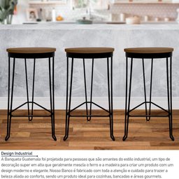 Banqueta Banco Guatemala Estilo Industrial Preto - 2