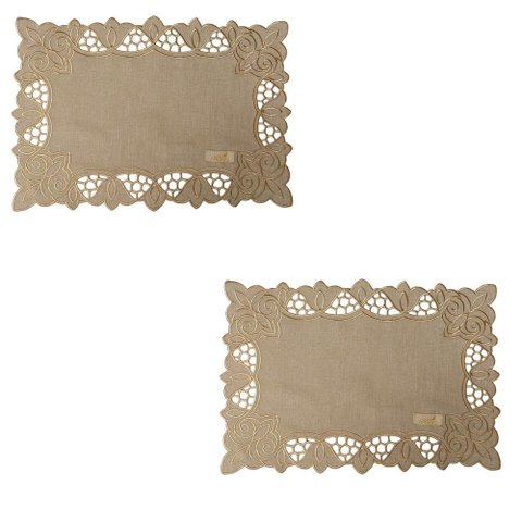 Jogo Americano 2 Un Bege - Bordado - 35 X 50 Cm Tulipas Argivai