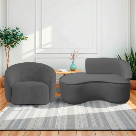 Kit Divã Recamier Orgânico Marrocos 150cm Lado Esquerdo e 1 Poltronas Amore Linho Cinza Escuro
