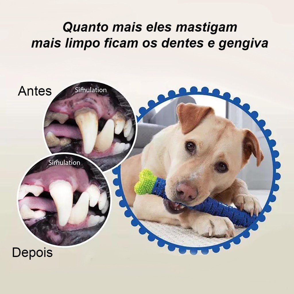 Brinquedo 3x1 Mordedor Osso Massageador Gengiva Removedor Tártaros Escova de Dente Para Cachorro Cão - 2