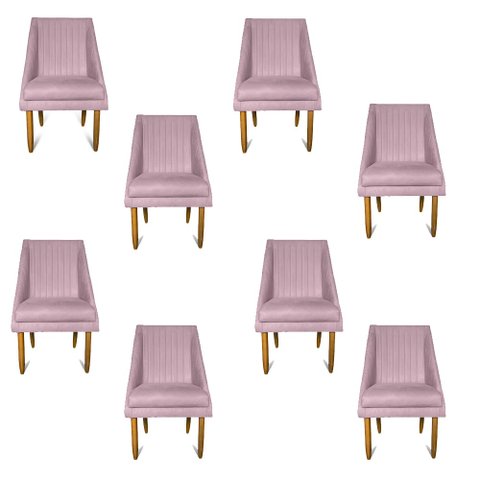 Kit 08 Cadeiras Para Sala De Jantar Ana Pés Palito Suede Rosa Bebê - D'Classe Decor