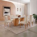 Ver imagem 1 de Mesa de Jantar Eloise 180cm Tampo Mdf com Vidro 6 Cadeiras Veludo Creme Off White Naturale